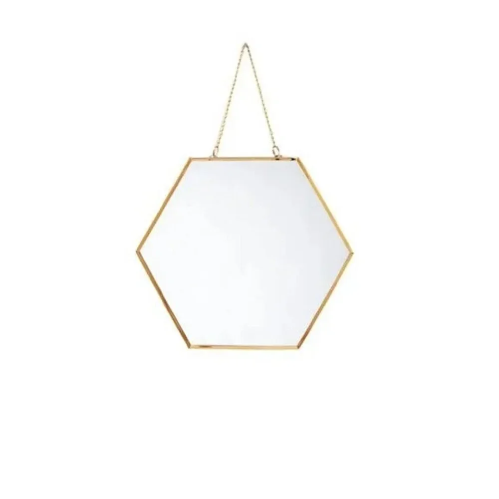 new Set of 3 Wild Sage Hexagon Gold-tone Wall Mirrors with Chains